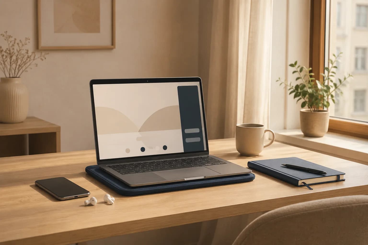 میز کار آرام با لپ‌تاپ برای جلسه مشاوره آنلاین